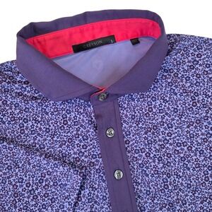 Greyson Men's Large Polo Shirt Purple Micro Floral Performance Short Sleeve Golf